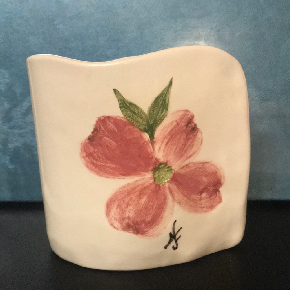 Hand painted MAKUP BRUSH HOLDER DOGWOOD CUTIE…signed by artist